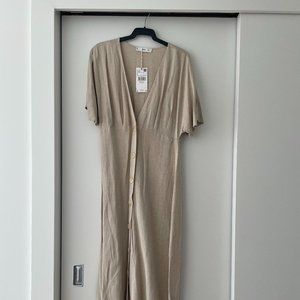 NWT! Mango Linen Blend Beige V-Neck Sundress